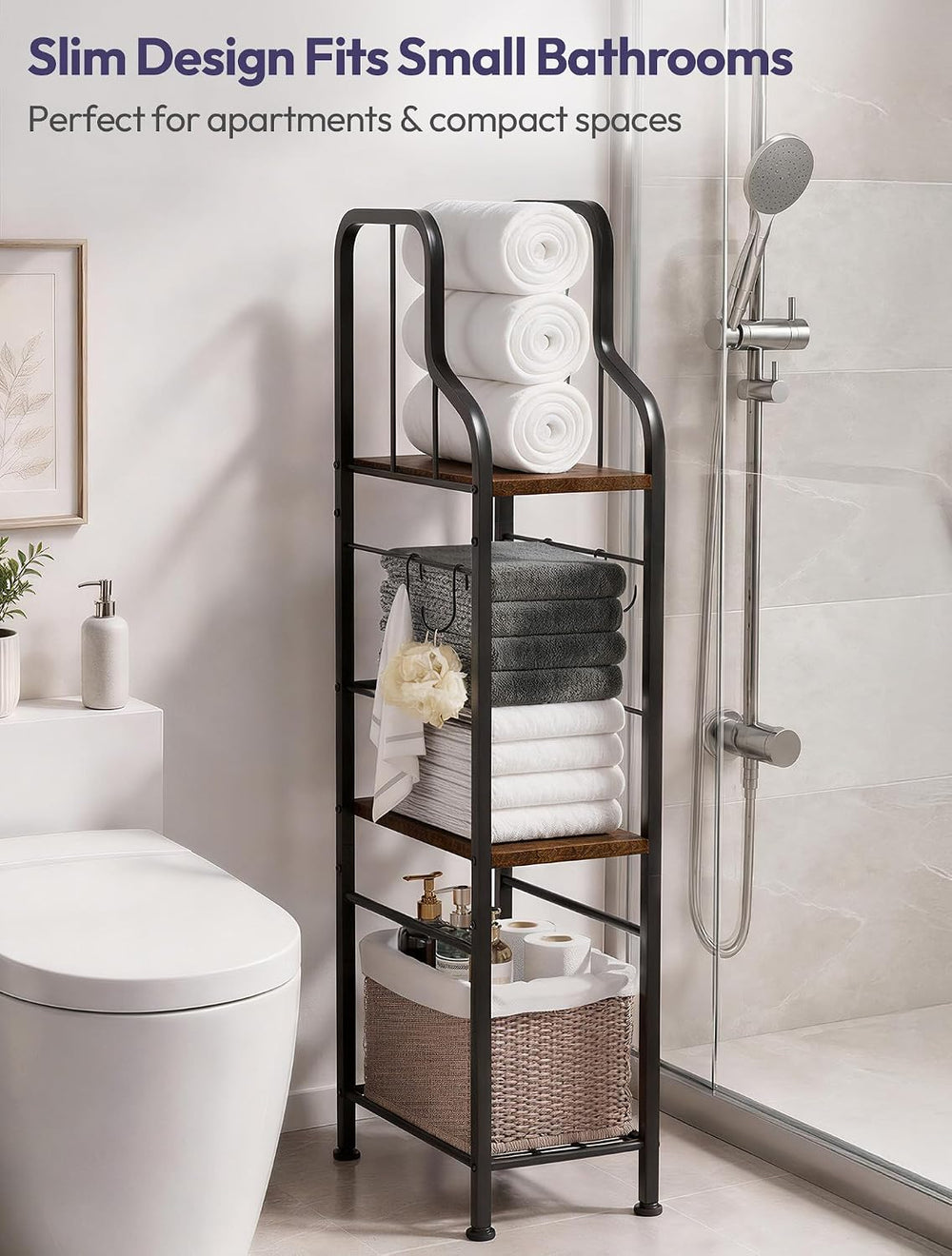 SWTYMIKI Narrow Towel Storage for Bathroom - 3-Tier Towel Rack Organizer with...