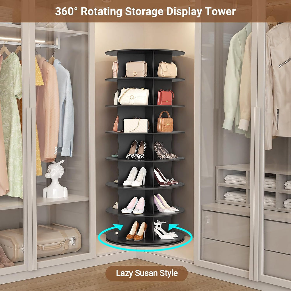 7-Tier Rotating Standing Shelf with Divider Shoe Rack Tower, Black