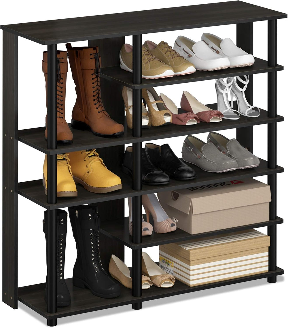 Furinno Turn-N-Tube Multi Storage Shoe Rack, 35.2"W 6-Tier, Espresso/Bla...