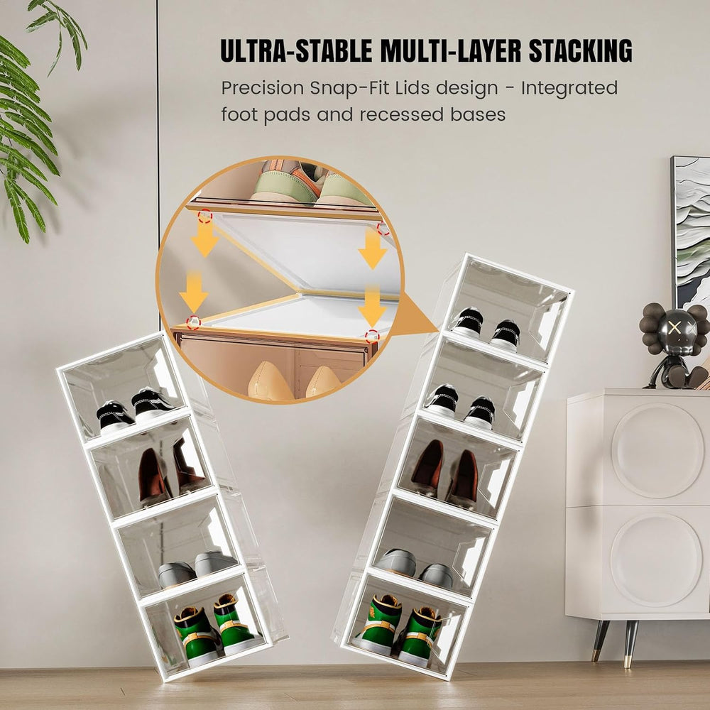 6 Pack Shoe Storage Box Organizer, Clear Thicken Stackable Plastic Shoe Boxes...