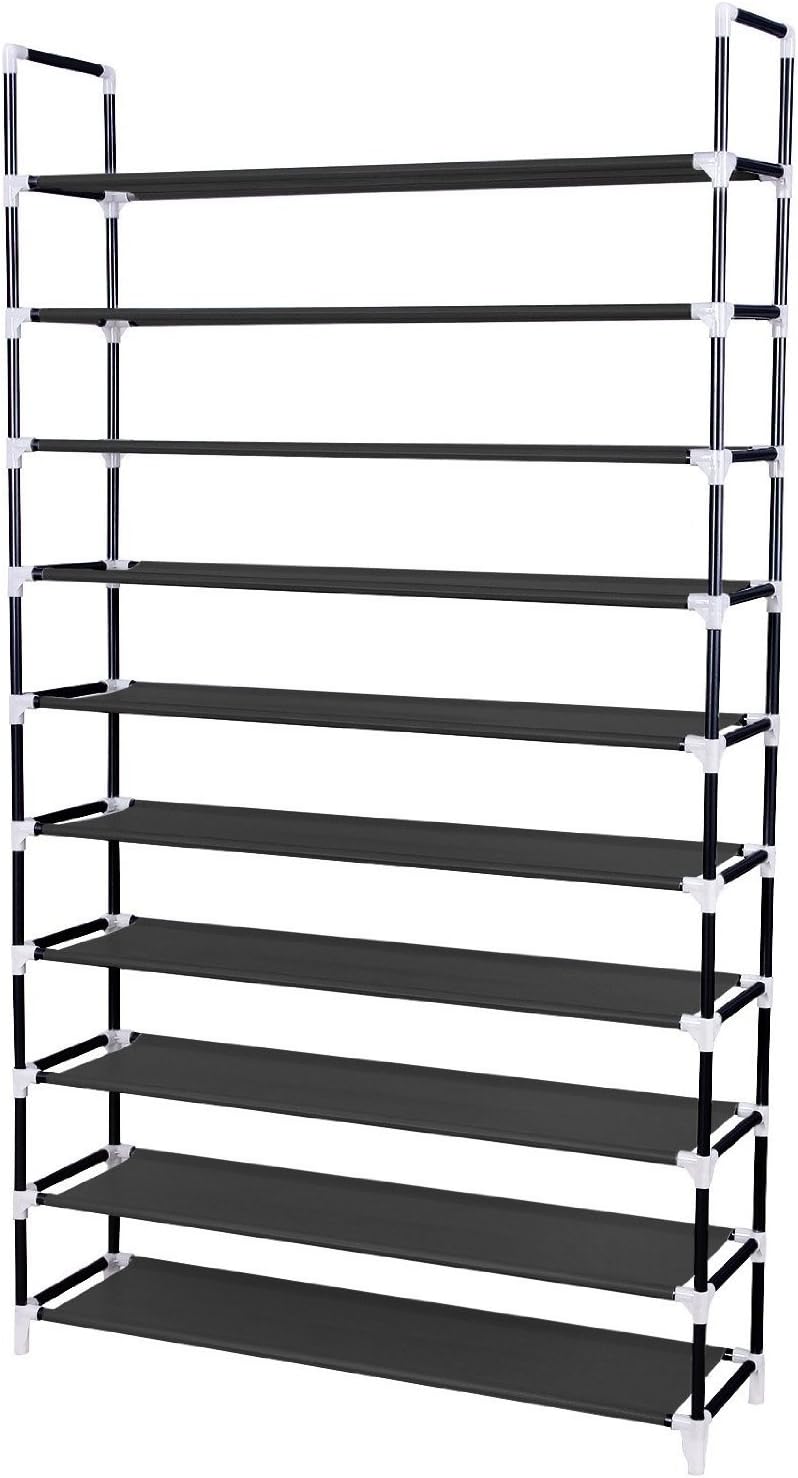 10 Tiers Shoe Rack 50 Pairs Non Woven Fabric Shoe Tower Storage Organizer, Bl...