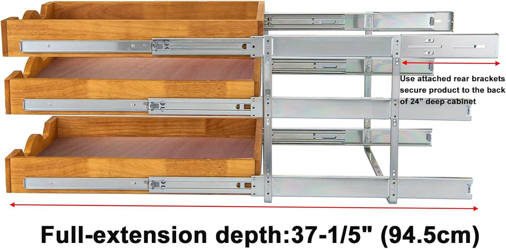 DINDON 3 Tier Pull Out Cabinet Organizer 17”W X21”D Slide Out Shelves With Sh...