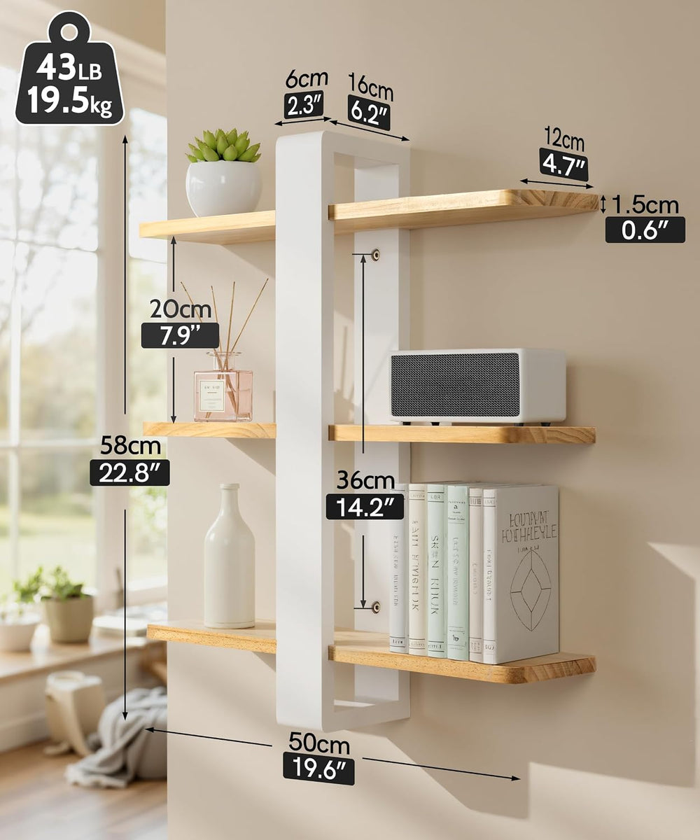 SUMGAR Floating Shelves for Wall, 3 Tier White Wood Adjustable Shelf Unit