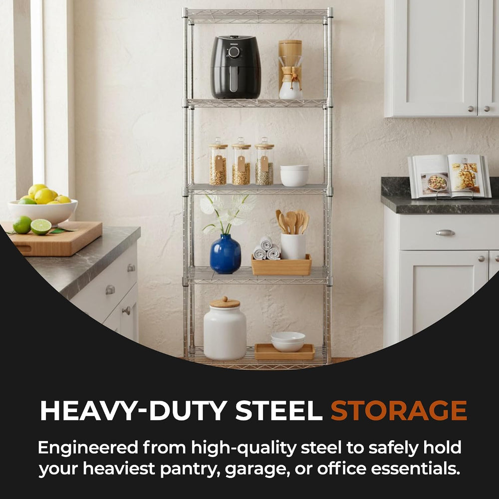 5-Tier Metal Shelf, 250 lb/Shelf, NSF, Chrome, 14x24x59 in