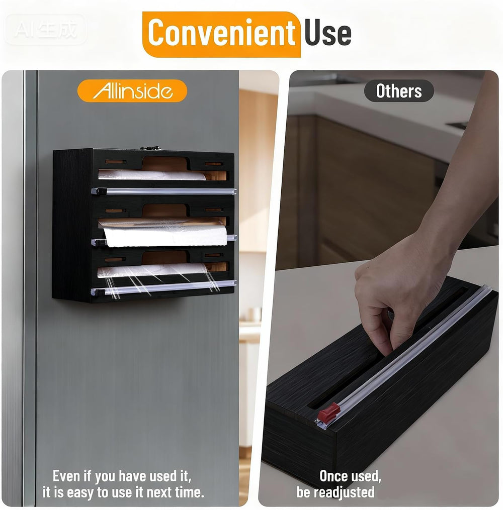 Allinside Magnetic Plastic Wrap Dispenser with Cutter, 3 in 1 Refrigerator Ba...