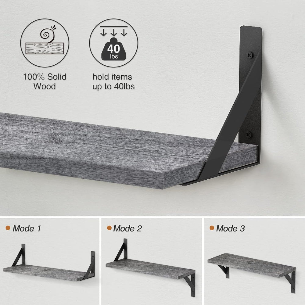 Forbena Gray Floating Shelves Wall Mounted Bookshelf Set of 3, 24 Inches Long...