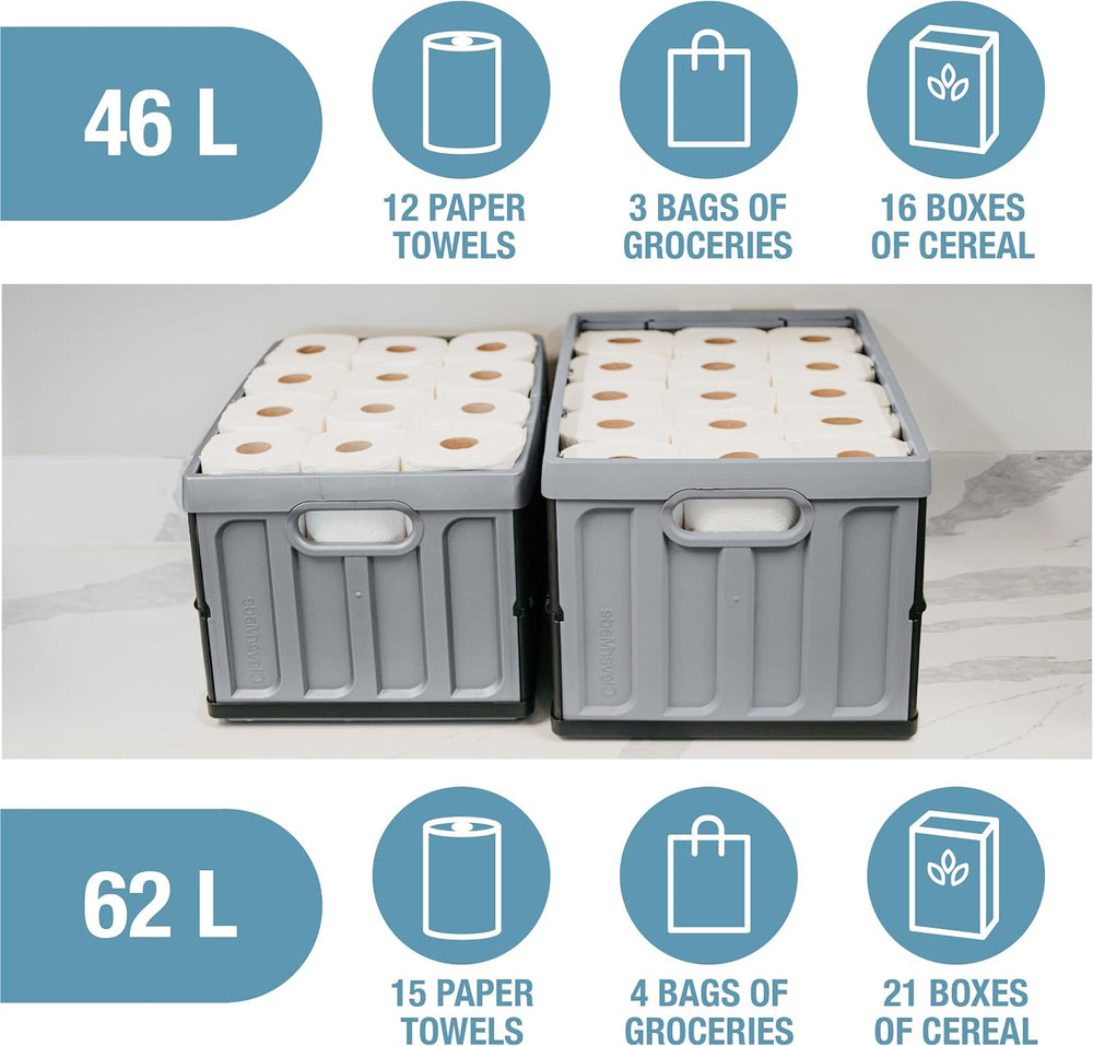 CleverMade Collapsible Storage Bins With Lids, 62L 3 Pack, 100 lb, Ocean