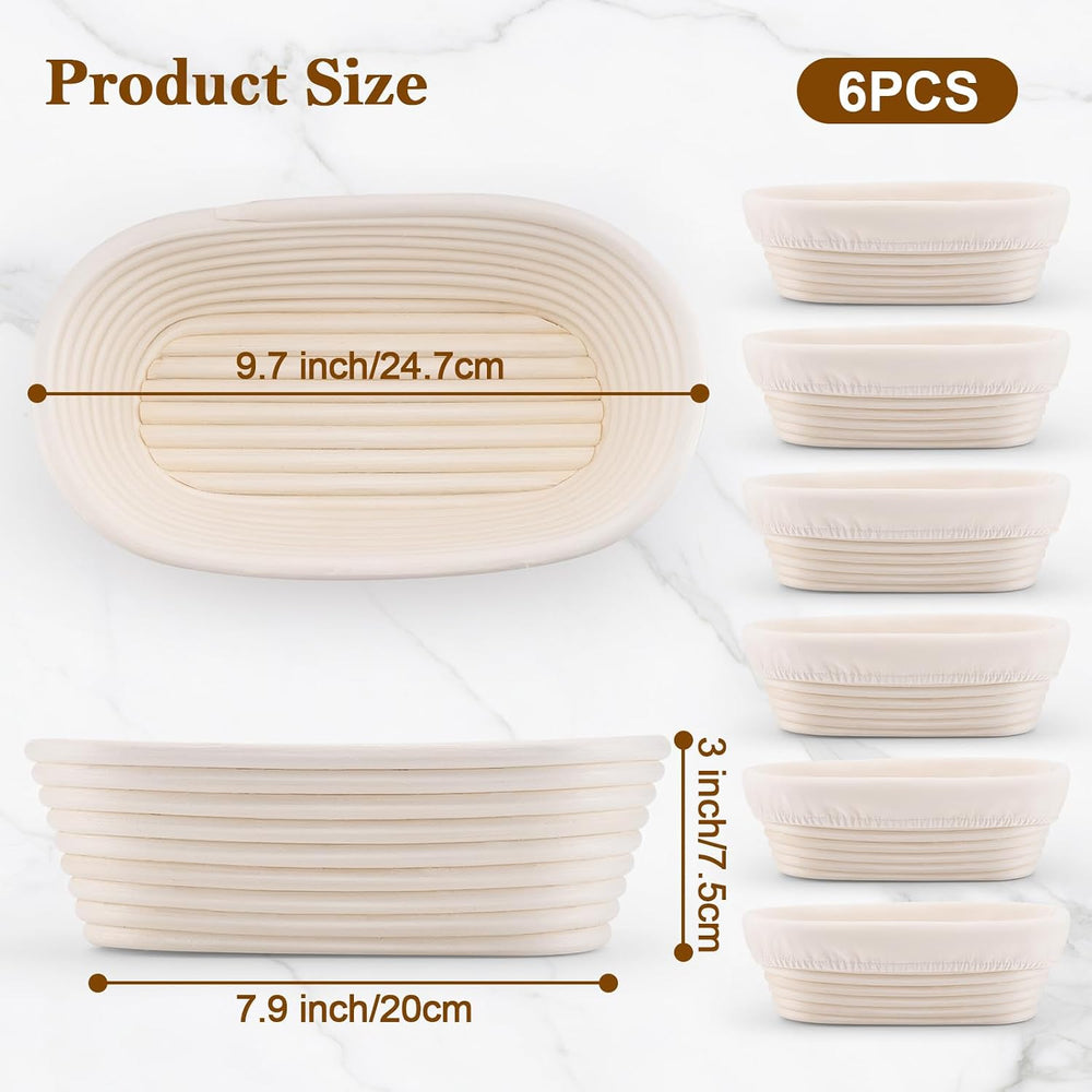 6 Pack 10 Inch Oval Banneton Bread Proofing Basket, Rattan Sourdough Bread Ba...