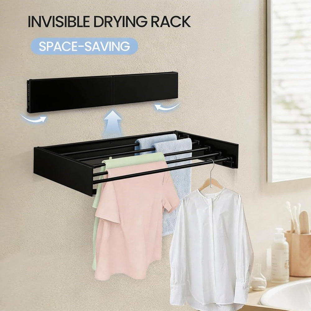 Wall Mounted Laundry Drying Rack, Carbon Steel Foldable & Retractable Clo...