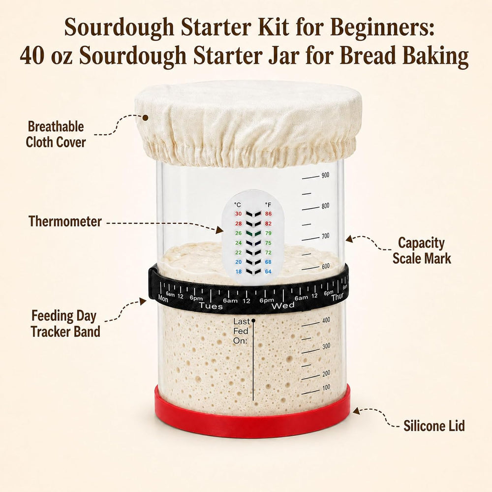 Sourdough Starter Kit, for Beginners, 40 oz Jar, Banneton
