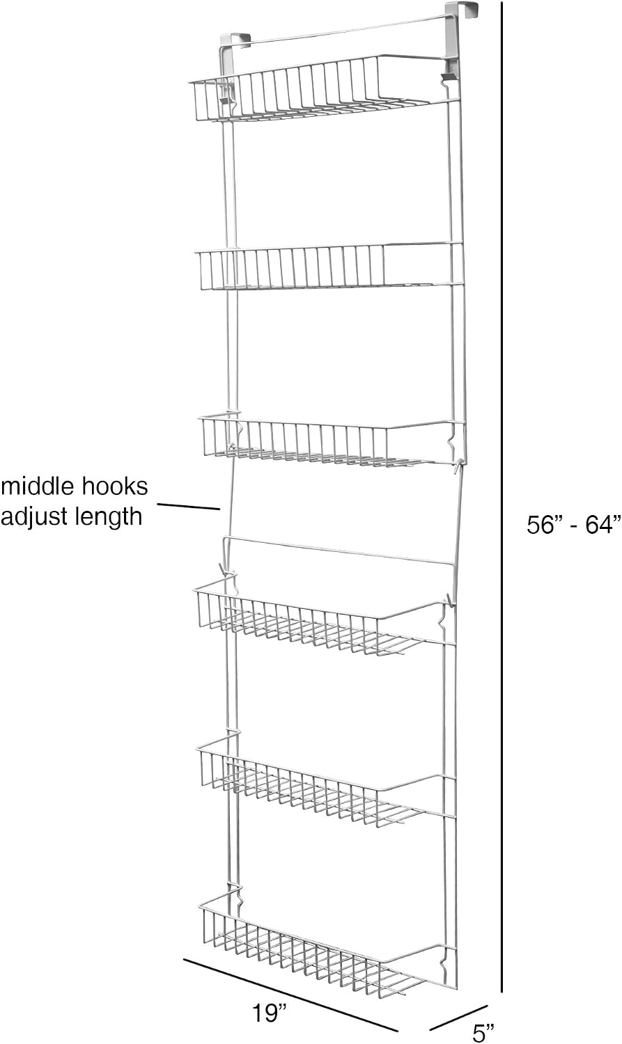 Lavish Home Over the Door Organizer - 6-Tier Adjustable Pantry Shelves and Ra...