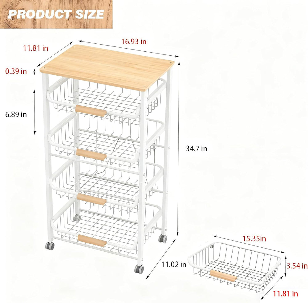 5-Tier Rolling Pantry Floor Storage Cart with Wheels&Wood Top, Large Capa...