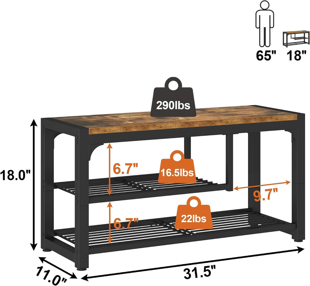 HOMEFORT Shoe Bench,3 Tiers Shoe Rack Bench,31.5" Shoe Storage Bench for...