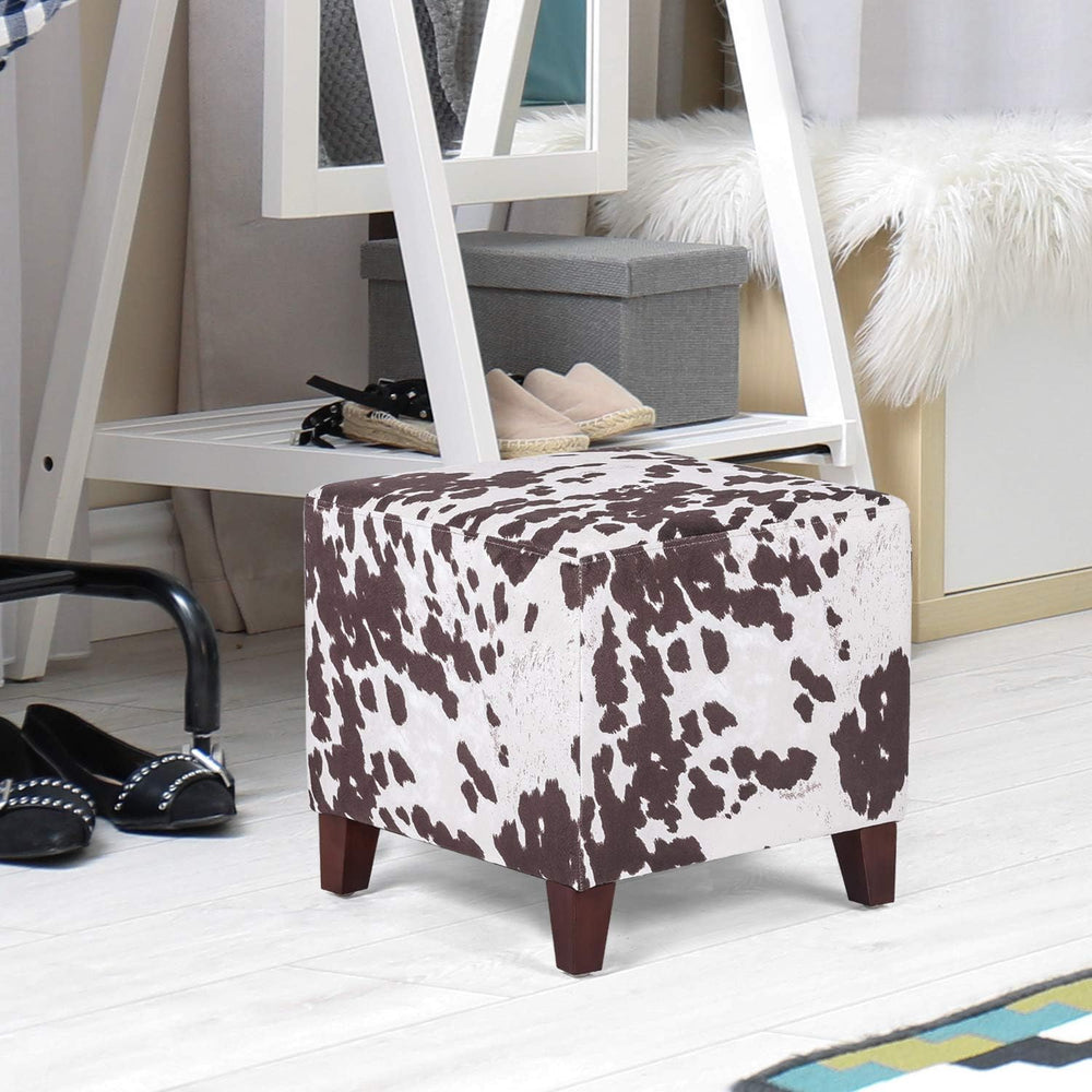 Asense Footrest Ottoman Linen Fabric Upholstered Square Footstool with Wooden...
