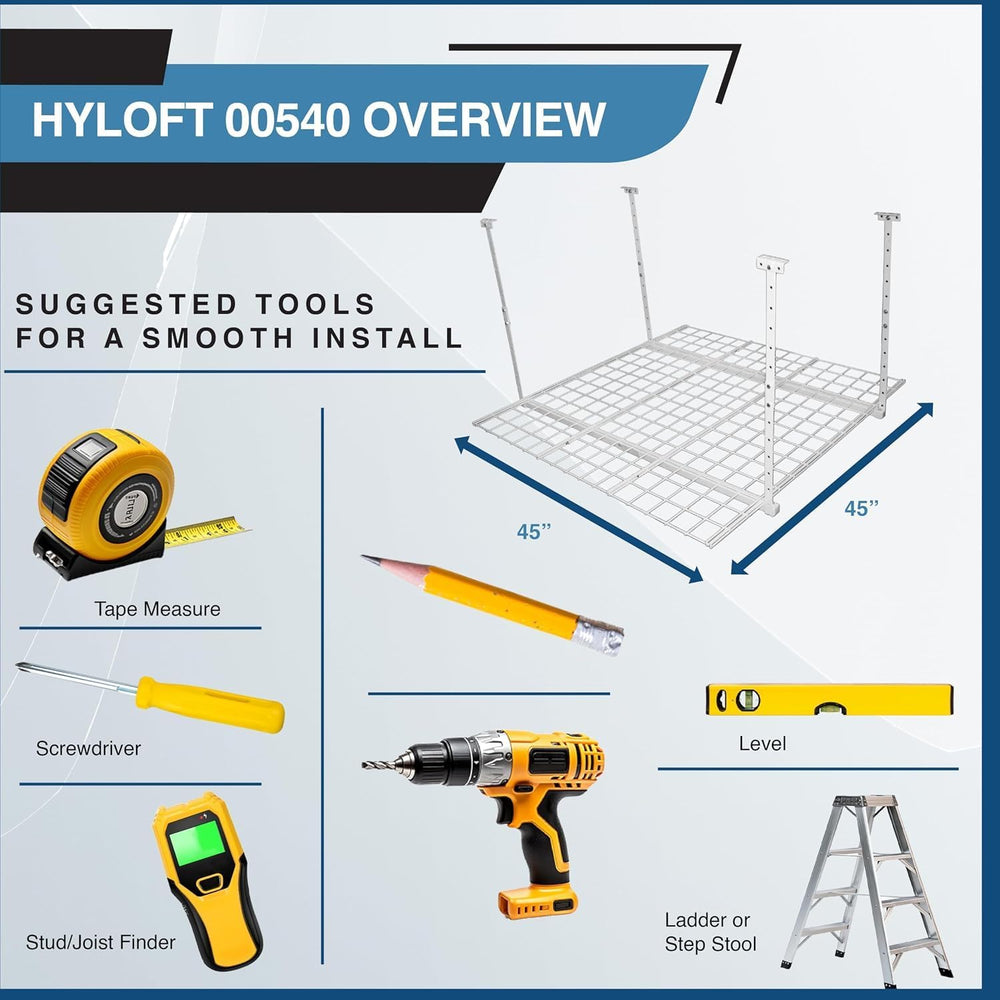 Hyloft Overhead Steel Garage Storage System, Ceiling Rack, 45-Inch x 45-Inch,...