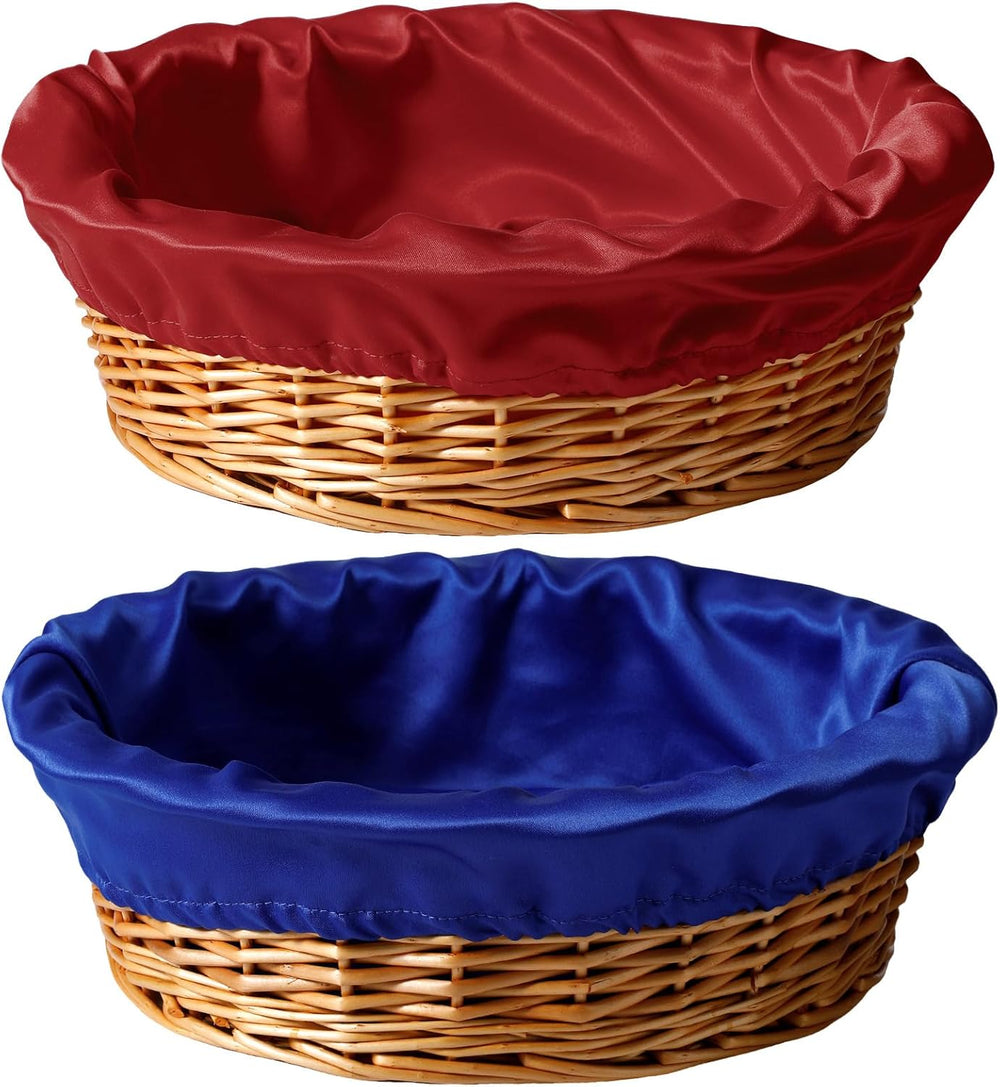 FillTouch 2 Pcs 12 Inches Round Offering Baskets for Church Wicker with Remov...