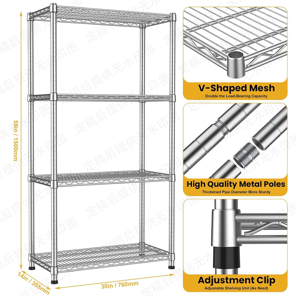 Heavy Duty Metal Wire Shelving Unit Industrial 4-Tier Garage Shelving Adjusta...