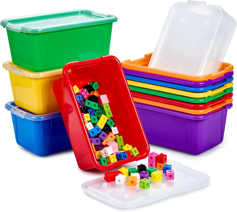 GAMENOTE 6 Quart Stackable Plastic Storage Bins with Lids,12 Pack, Colorful