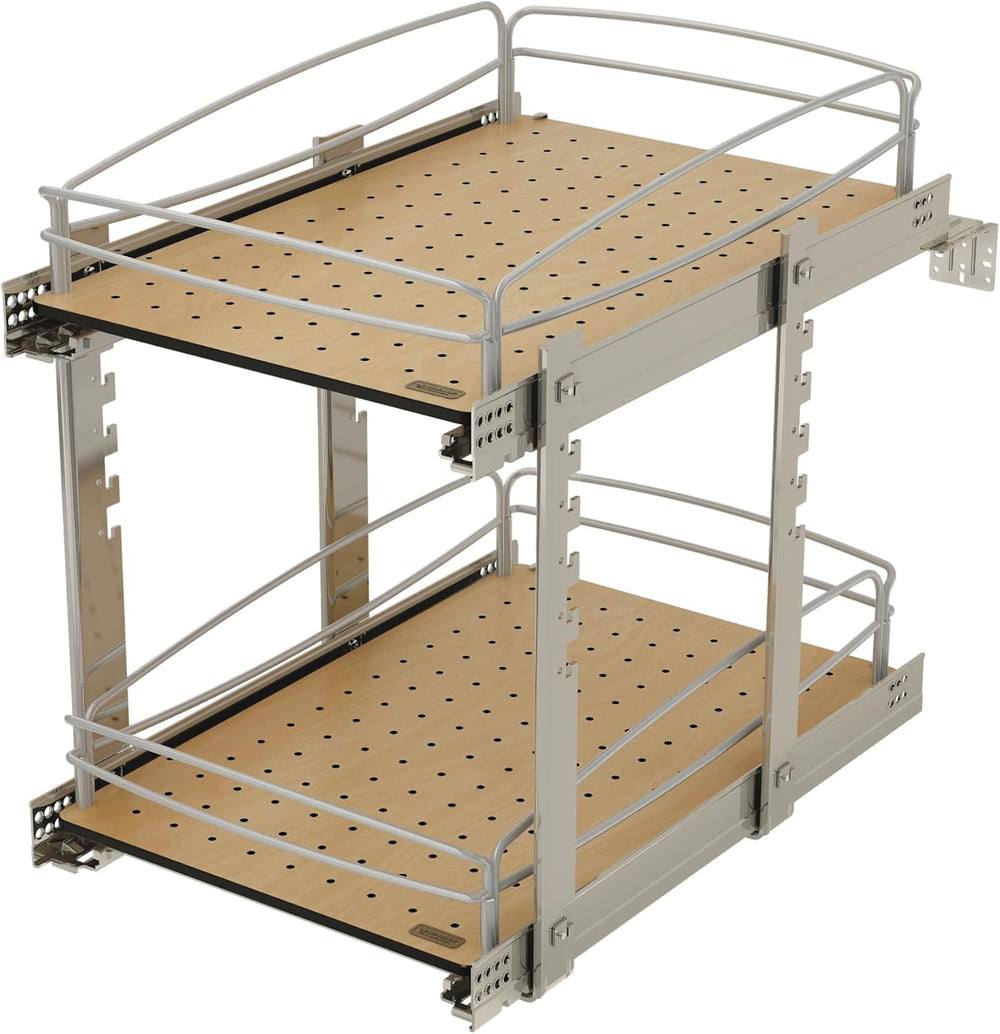 Rev-A-Shelf 2 Tier Pull Out Kitchen Cabinet Storage Organizer with Solid Bott...