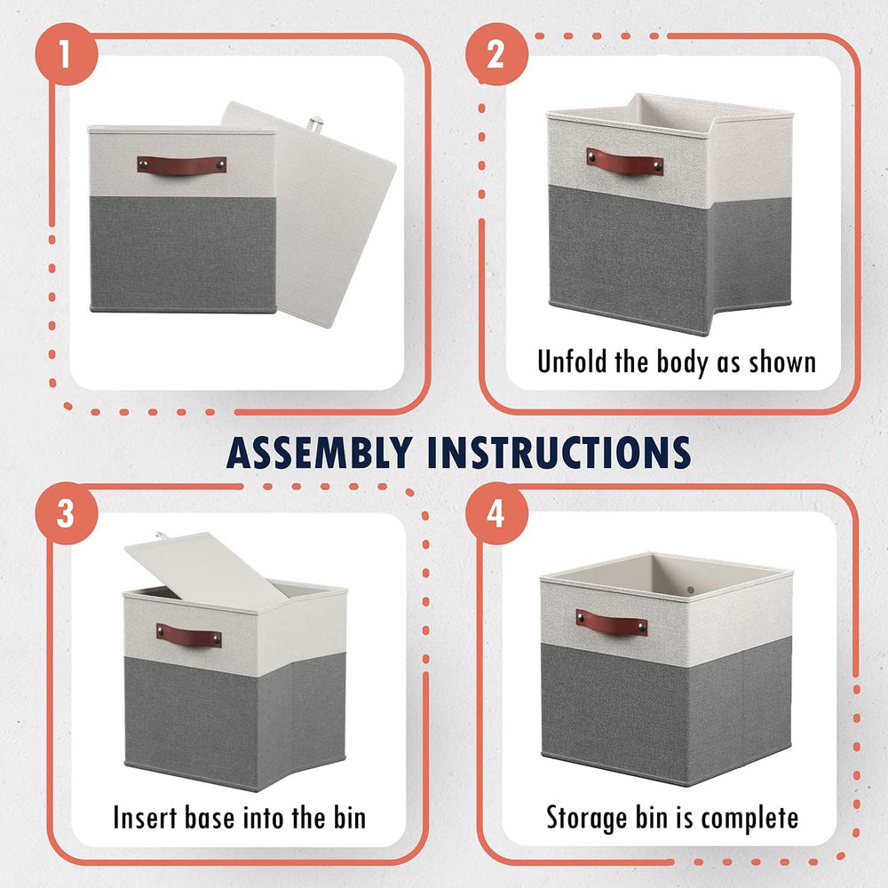 Ornavo Home 11x11 Foldable Fabric Storage Cube Bins, 6 Pack, White/Gray