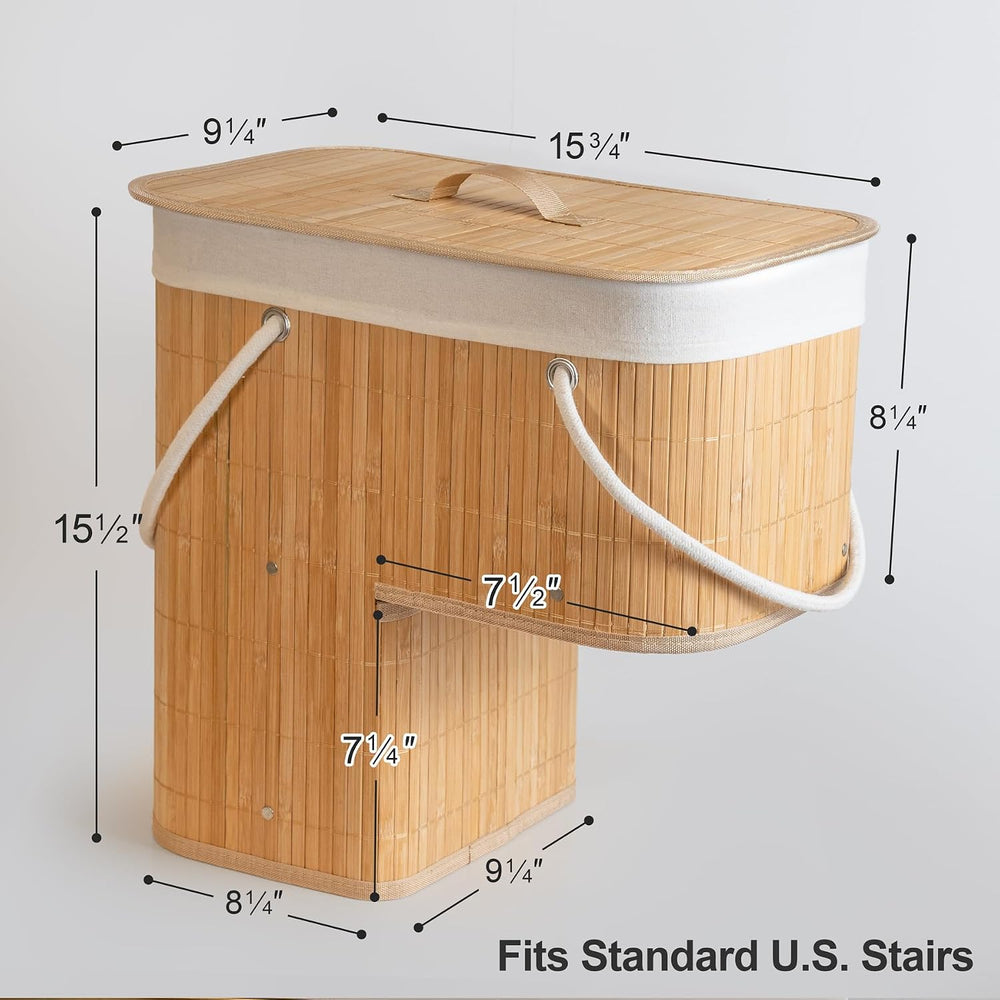 Stair Basket with Lid and Handle for Wooden and Carpeted Stairs, Natural