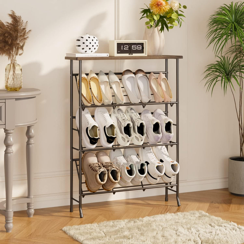 JZM Shoe Rack Storage, Narrow 4 Tier Metal Shoe Storage Shelf, Free Standing ...