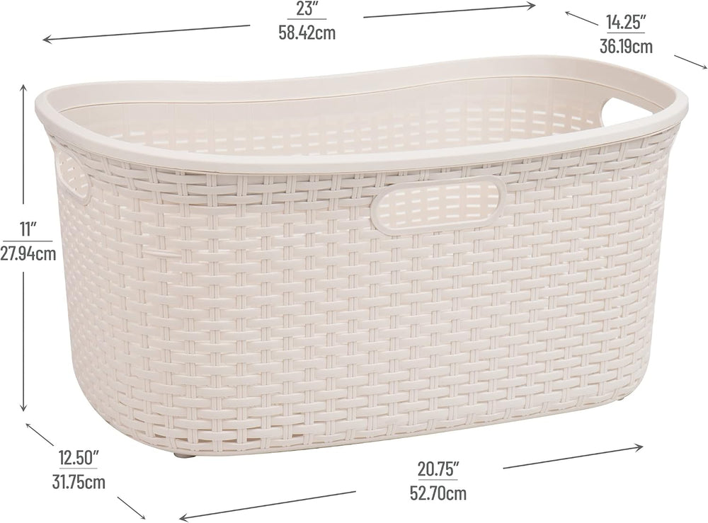 Mind Reader 40L Laundry Basket, Clothes Hamper, Premium Wicker Design, Plasti...