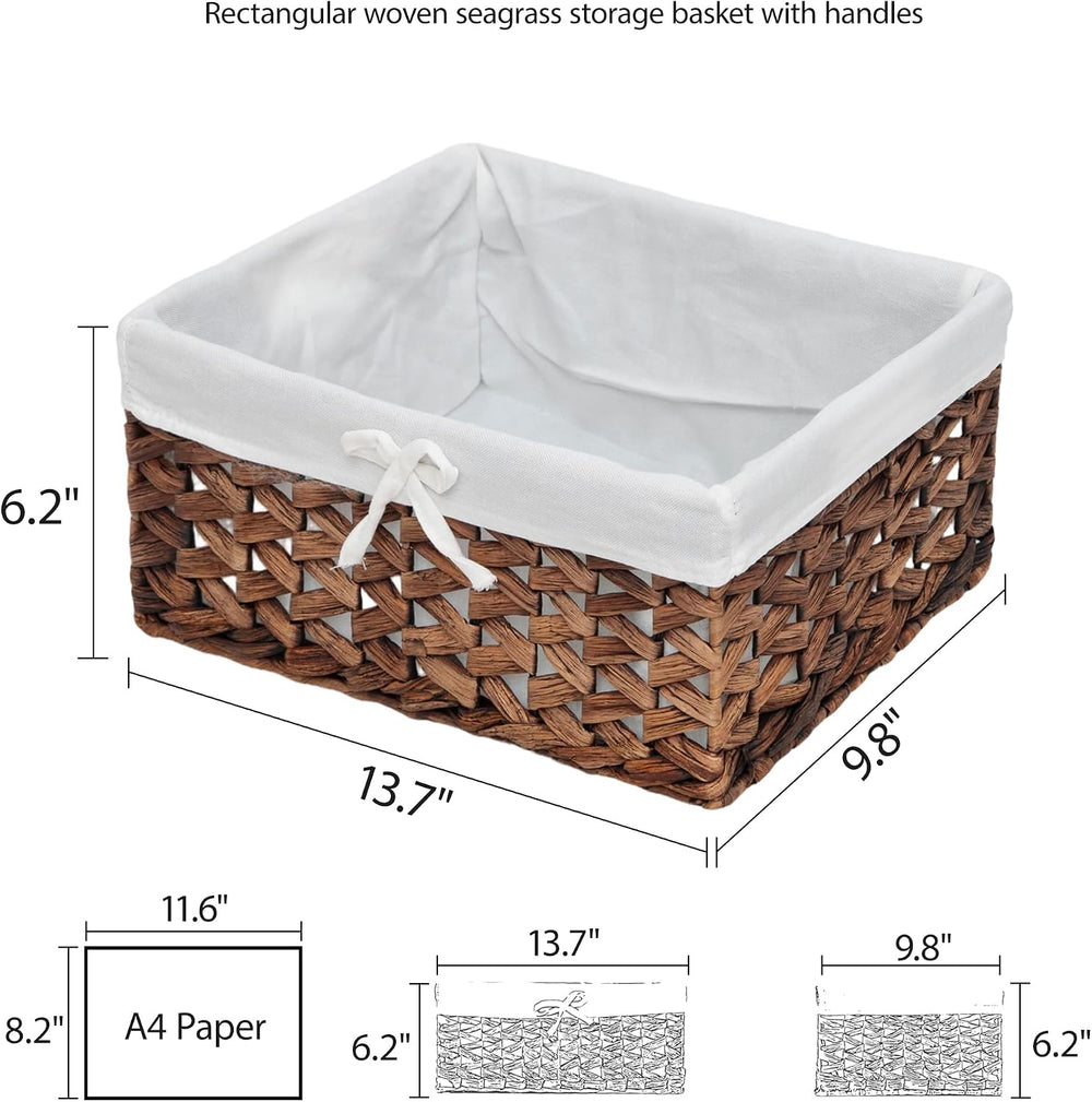 Rectangular Woven Seagrass Storage Bins with Handle,Kingwillow. (water hyacin...