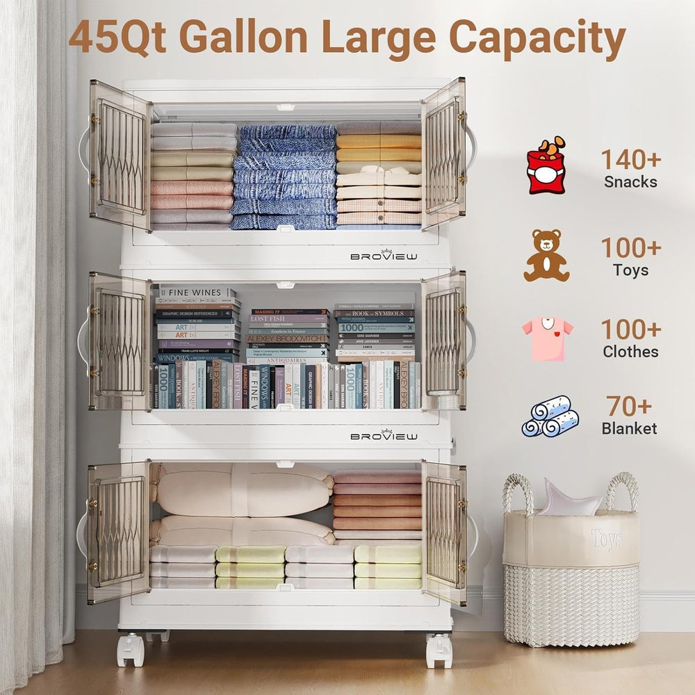 BROVIEW 180Qt Stackable Storage Bins with Lid, Extra Large Closet Organizer C...