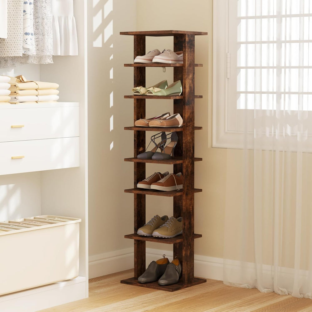 Tangkula 8-Tier Vertical Shoe Rack, Space-Saving Corner Shoe Organizer for 7 ...