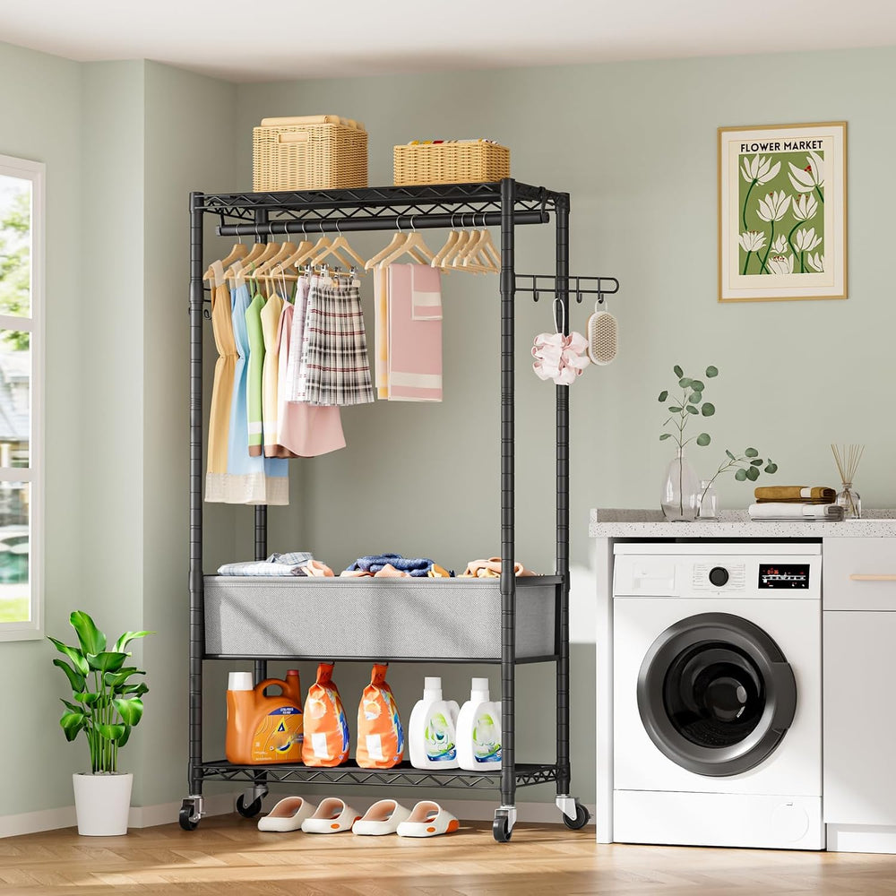 Golpart Heavy Duty Rolling Clothes Rack Wheels Portable Metal Garment Rack