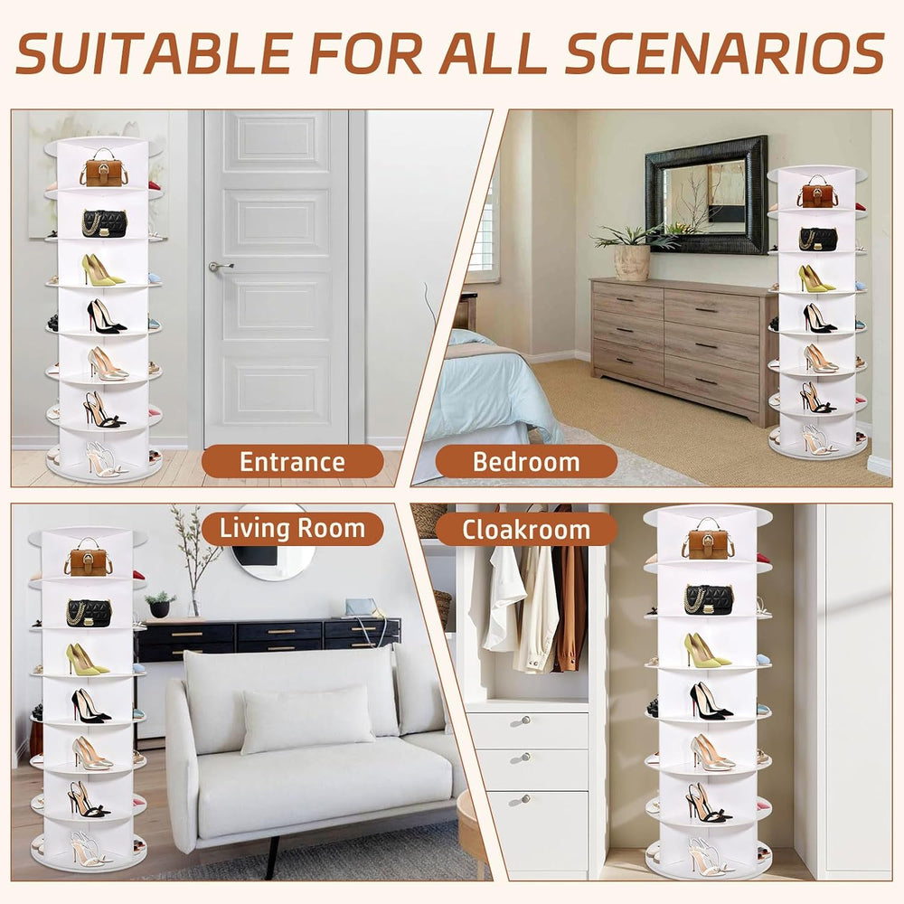 7 Tier Rotating Shoe Rack Tower, Revolving 360 Shoe Rack Storage Round Carous...