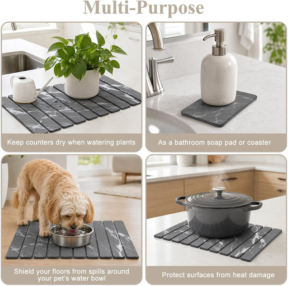 Large Stone Dish Drying Mat for Kitchen Counter (White Ink 24"x16" ...