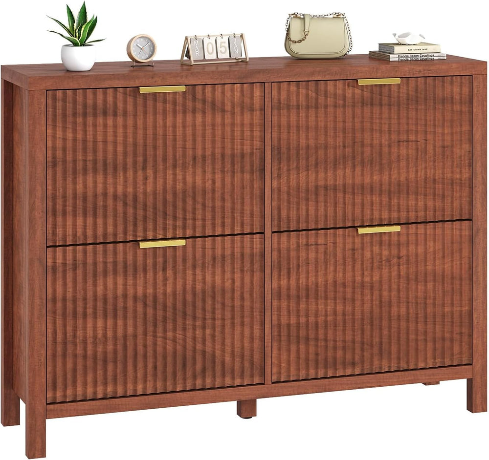 47" Fluted Shoe Cabinet Storage with 4 Flip Drawers for Entryway, Hallway