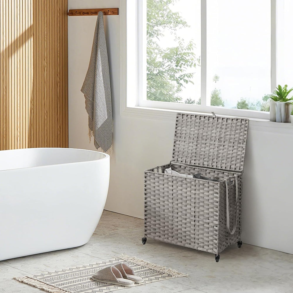 Laundry Hamper with Wheels, 34.3 Gallon(130L) Rolling Laundry Basket with Lid...