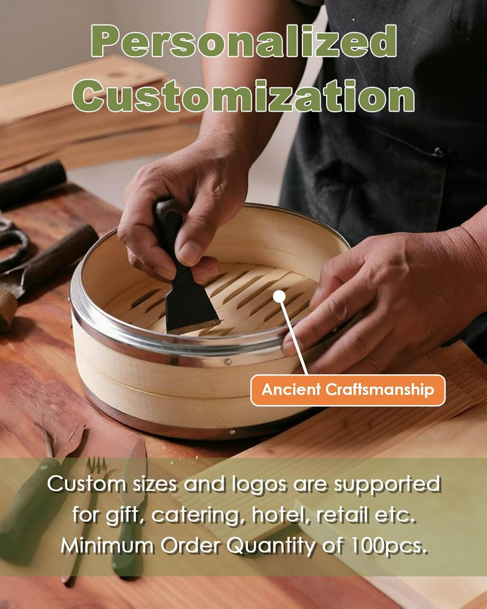 Bamboo Steamer Basket with Stainless Steel Rim 10 Inch Dumpling Steamer Kit