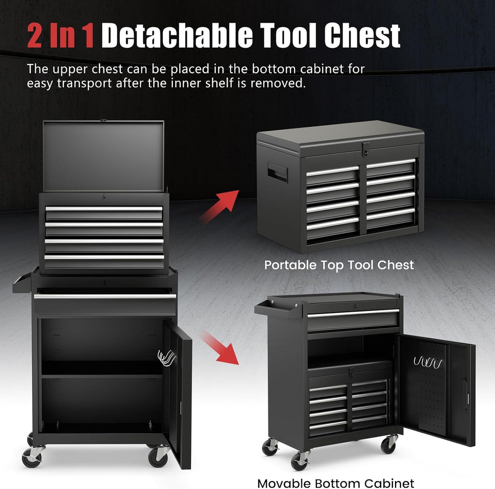 IRONMAX 2-in-1 Detachable Rolling Metal Tool Chest, 5 Drawers, Black