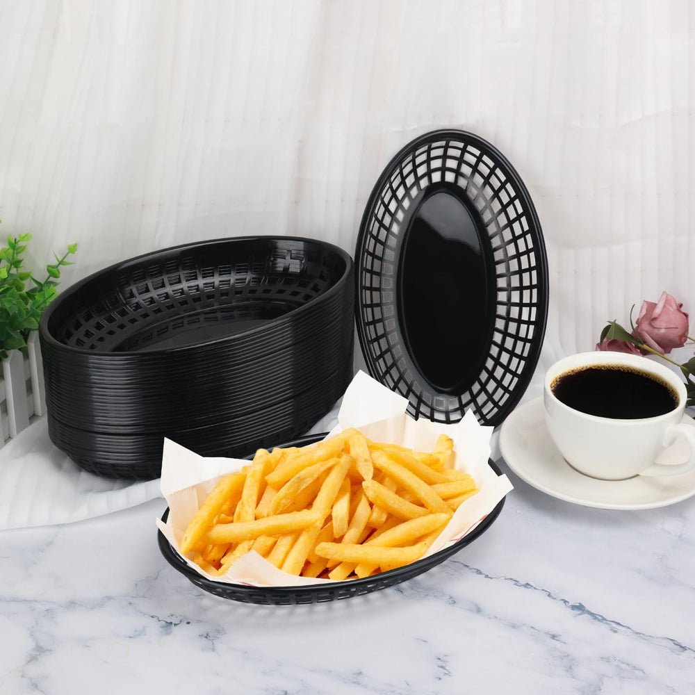90 Pcs 9 x 5.7 Inch Reusable Oval Fast Food Baskets, Sturdy Plastic Serving B...