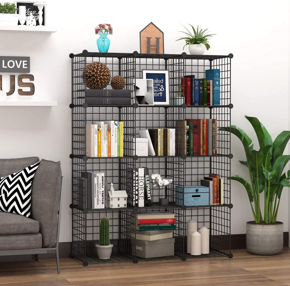 C&AHOME Wire Cube Storage, 12-Cube Storage Organizer Metal, C Grids, Black