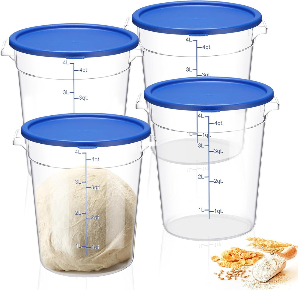 4 Pcs 4 Qt Food Storage Container Bucket with Lids Clear Proofing Containers ...