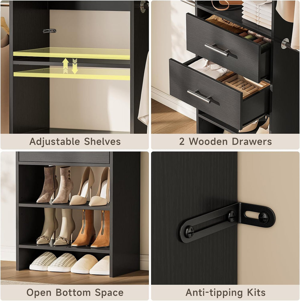 ONBRILL W2 Closet System with 2 Drawers 3.5FT-7.7FT Closet Organizer System