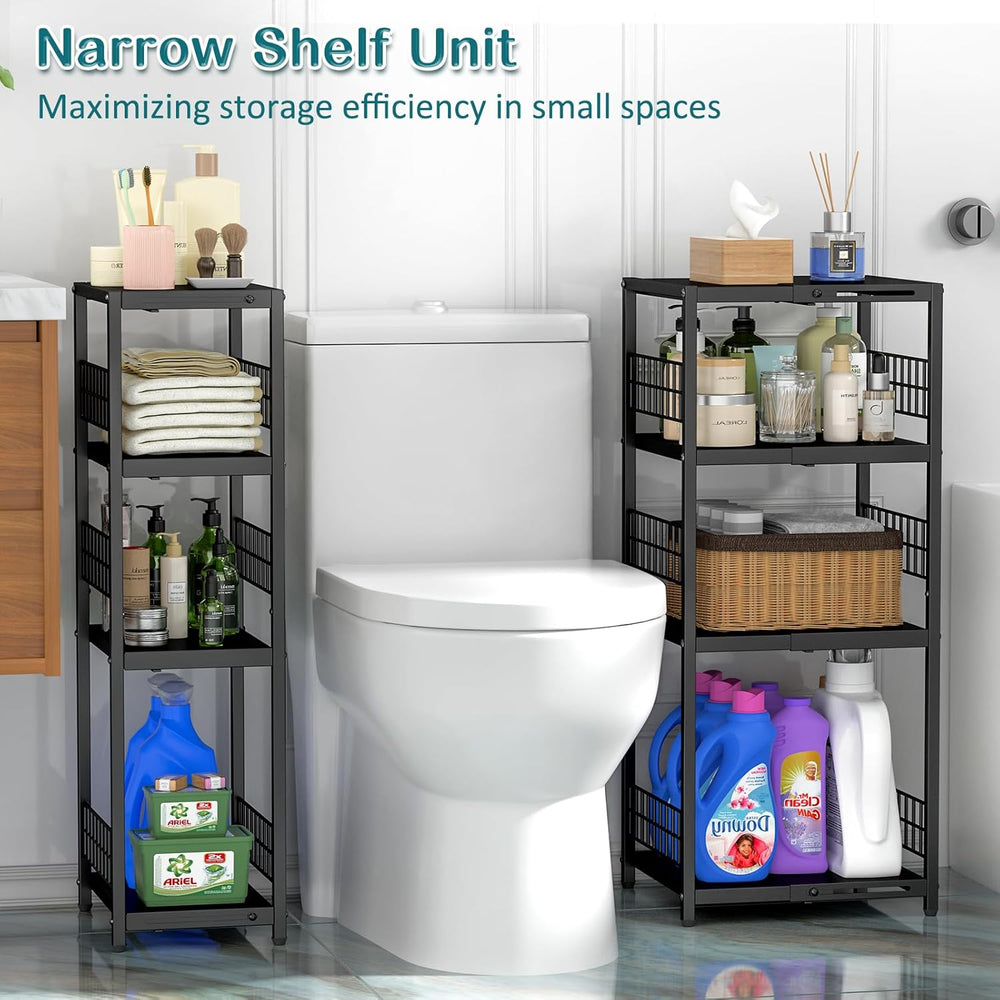 DAOUTIME Expandable Slim Storage Shelf, 4 Tier Metal Shelving Unit for Bathro...