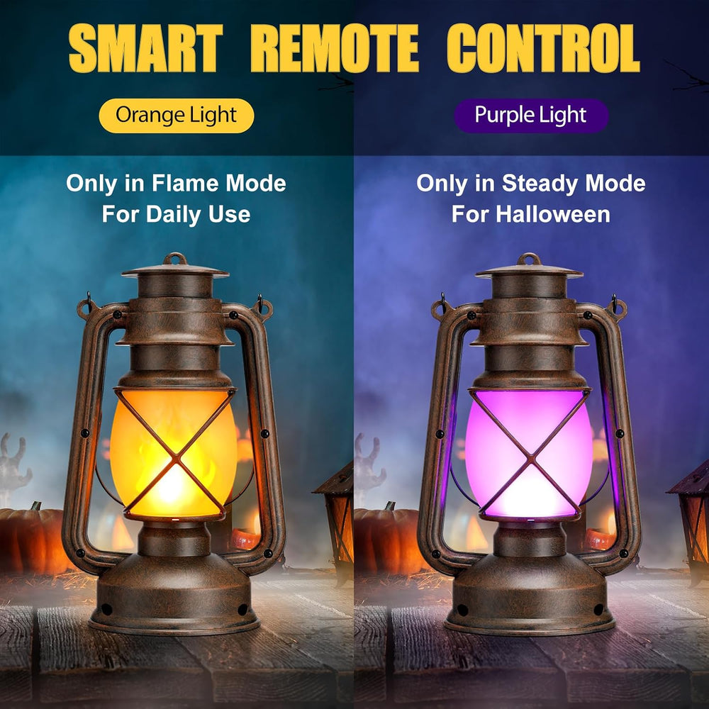 2 Pcs Halloween LED Lantern Rechargeable Flickering Flame Remote