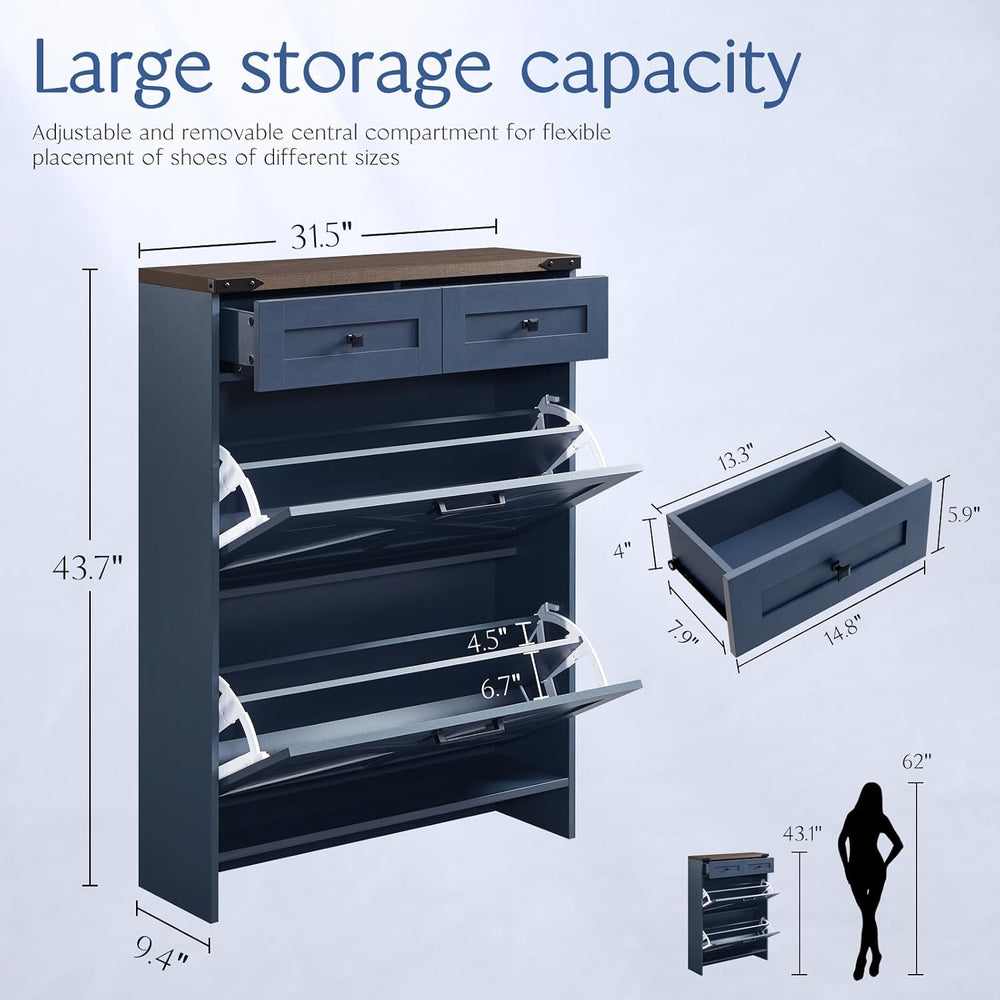 Barnyatoh Farmhouse Shoe Cabinet with 2 Flip Drawers & 2 Storage Drawers