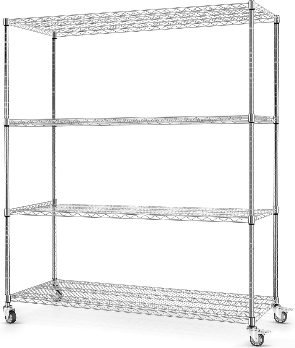 Rengue Heavy Duty Rolling Wire Shelving Unit with Wheels, 4-Tier Adjustable G...