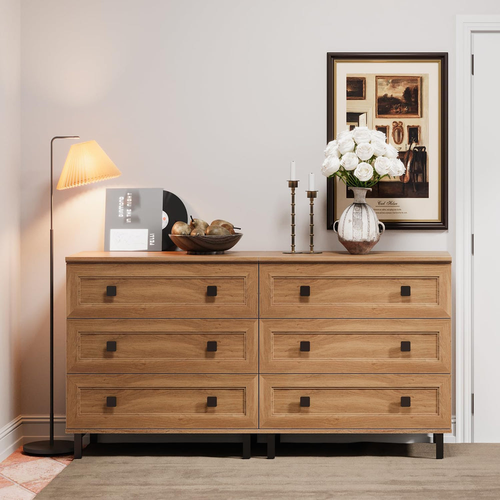 FENSULN Modern Drawer Dresser for Bedroom with 6 Drawers, 2 in 1 Chest of Dra...