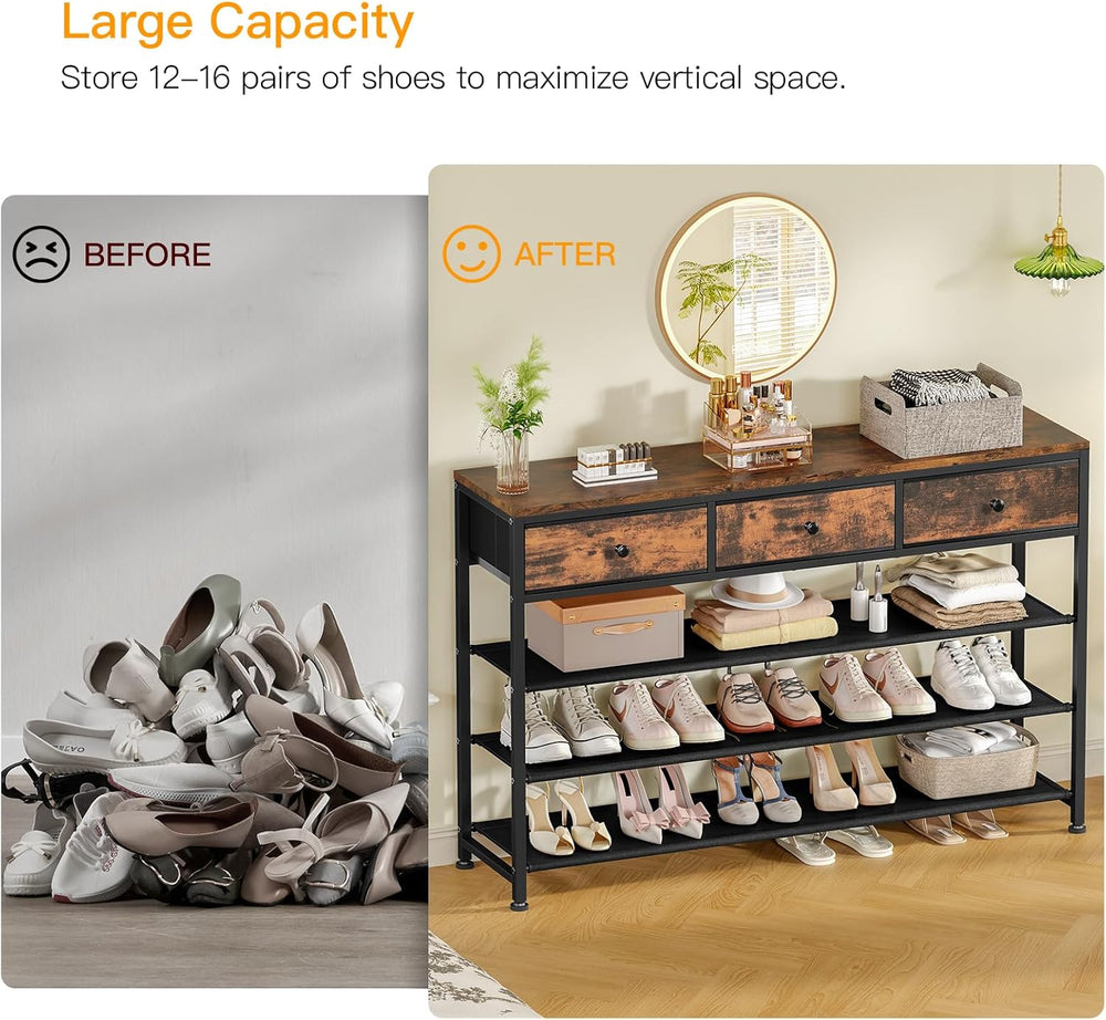usikey 4 Tier Shoe Rack with 3 Drawers & 3 Oxford Fabric Shelves, Holds 1...