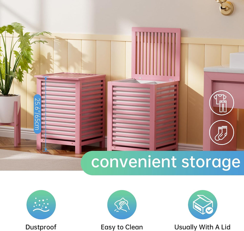 SMIBUY Double Laundry Hamper with Lid, 120L Bamboo Laundry Basket with Remova...