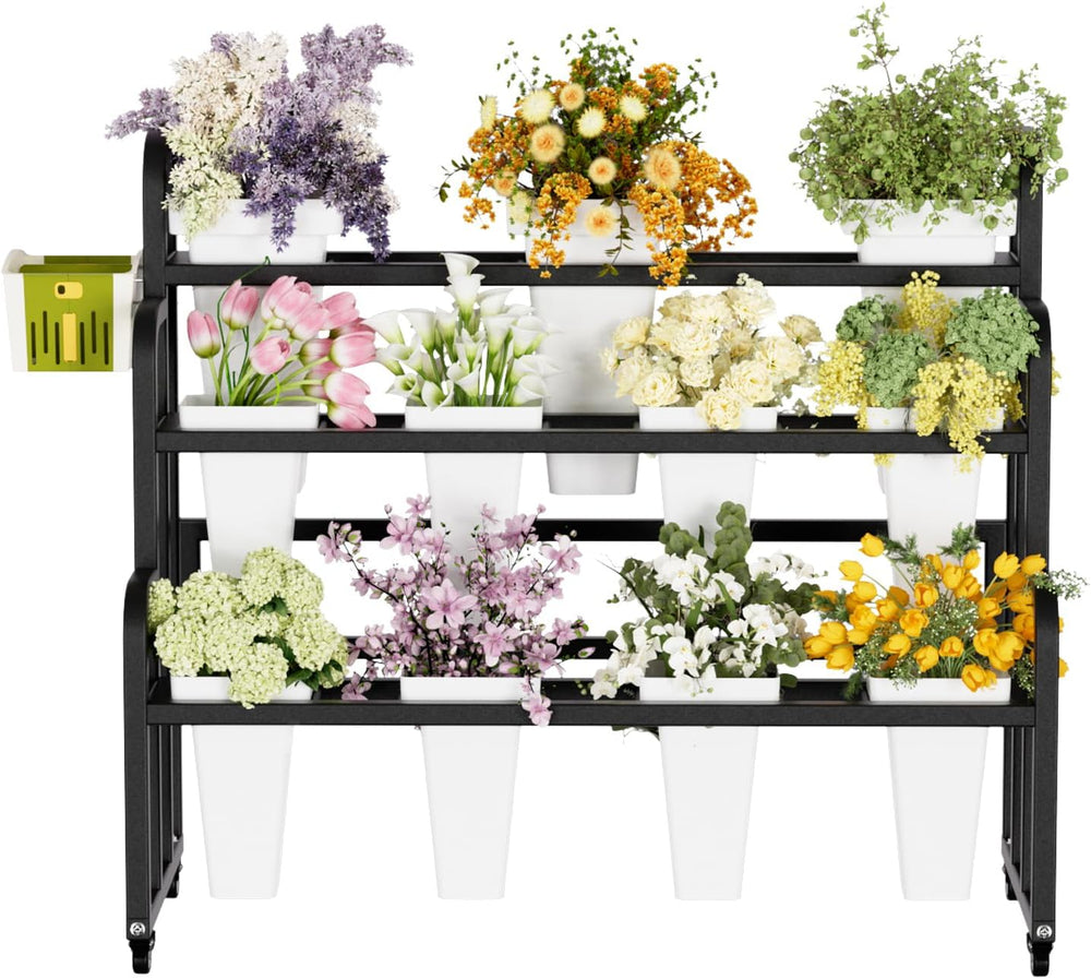Heavy Duty Flower Bar with Buckets, 3-Tier Bouquet Bar Stand