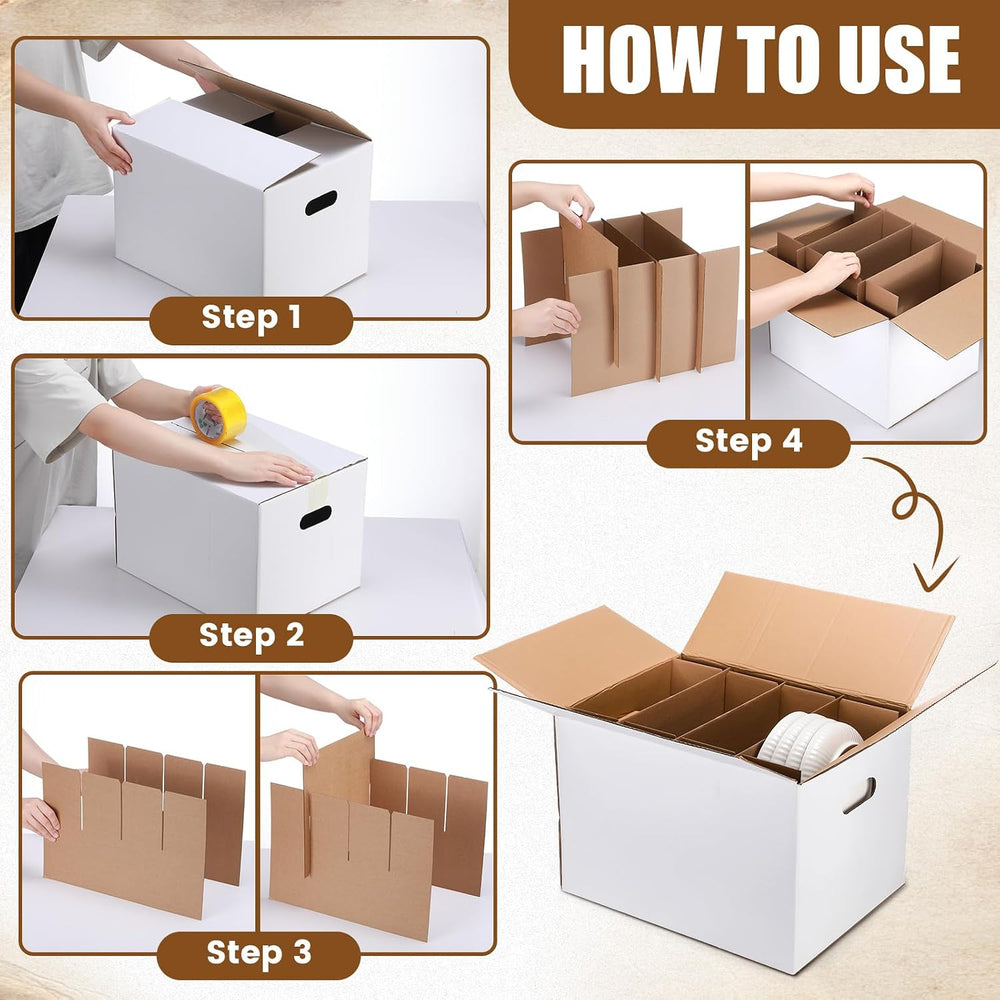 MotiMind 4 Sets Dish Moving Boxes with Divider Kits 15 x 12 x 10 Inches